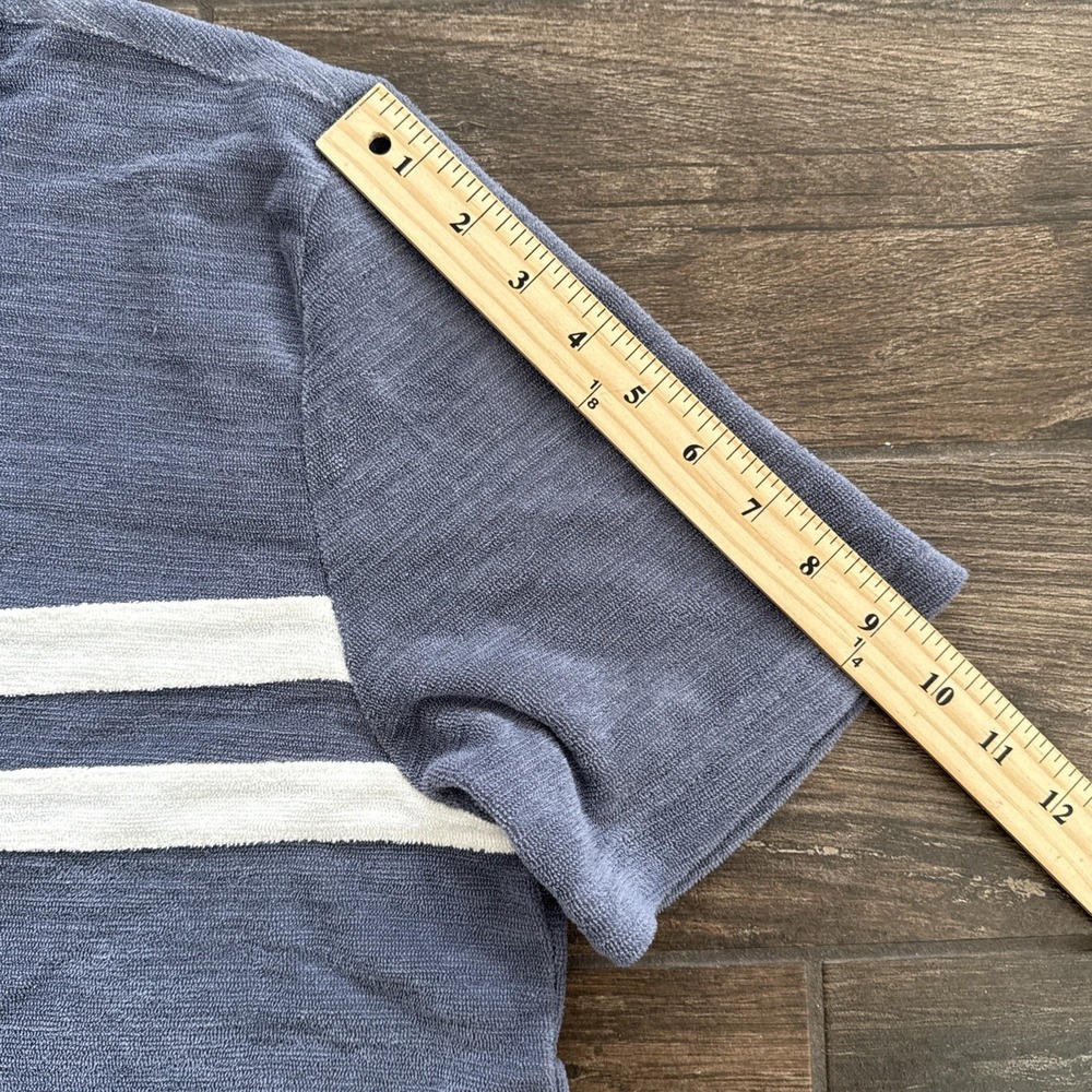 Faherty Cabana Polo Shirt Men Medium Towel Terry Surf Stripe Blue White Beach - Picture 6 of 10